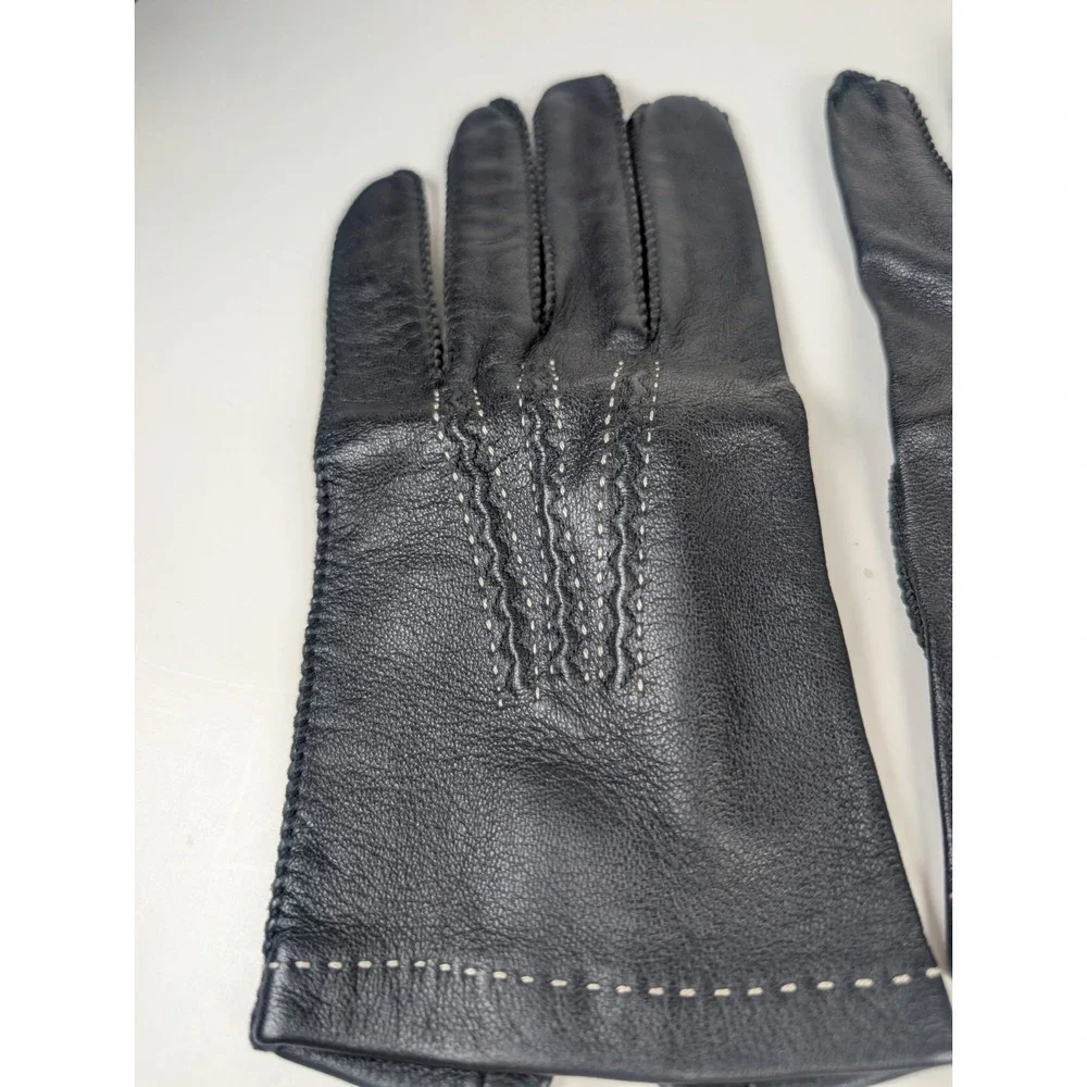 Sears Black Driving Gloves w/Tan Stitching Vintage Size Med 9-9.5